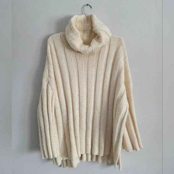 ZARA | Ribbed Wool Turtleneck Cream oversized Sz S - Picture 2 of 5